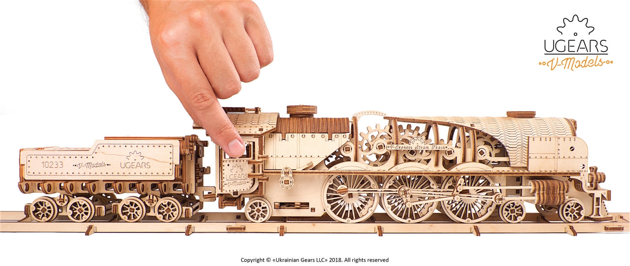 Ugears V-Express Steam Train With Tender ★Mechanical 3D Puzzle Kit Model Toys Gift Present Birthday Xmas Christmas Kids Adults