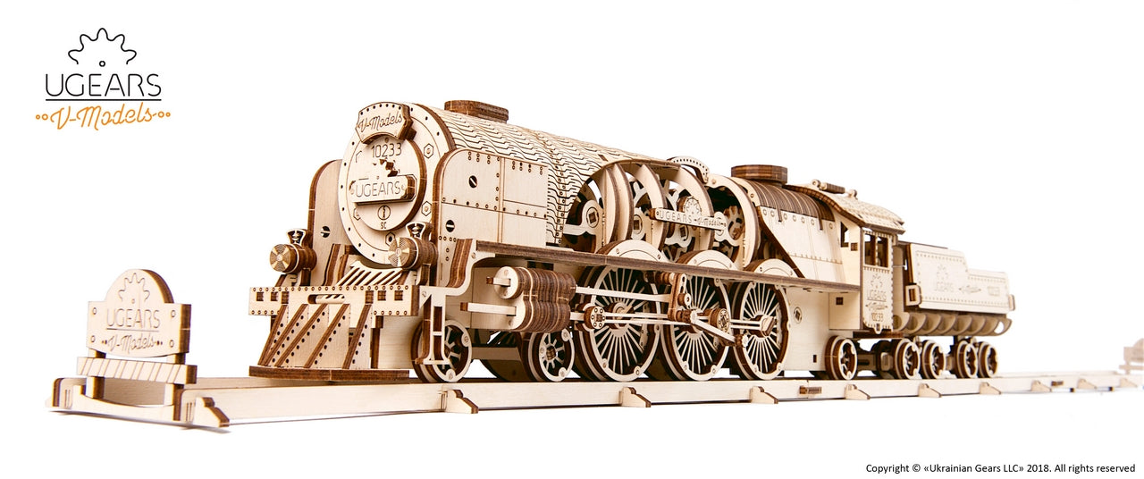 Ugears V-Express Steam Train With Tender ★Mechanical 3D Puzzle Kit Model Toys Gift Present Birthday Xmas Christmas Kids Adults