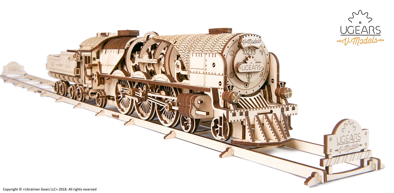 Ugears V-Express Steam Train With Tender ★Mechanical 3D Puzzle Kit Model Toys Gift Present Birthday Xmas Christmas Kids Adults