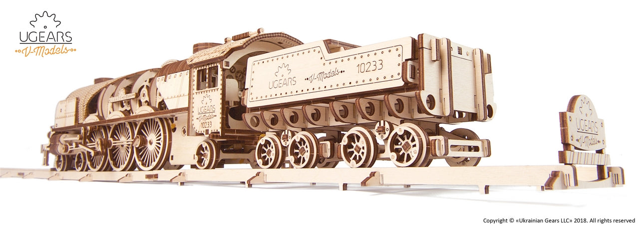 Ugears V-Express Steam Train With Tender ★Mechanical 3D Puzzle Kit Model Toys Gift Present Birthday Xmas Christmas Kids Adults