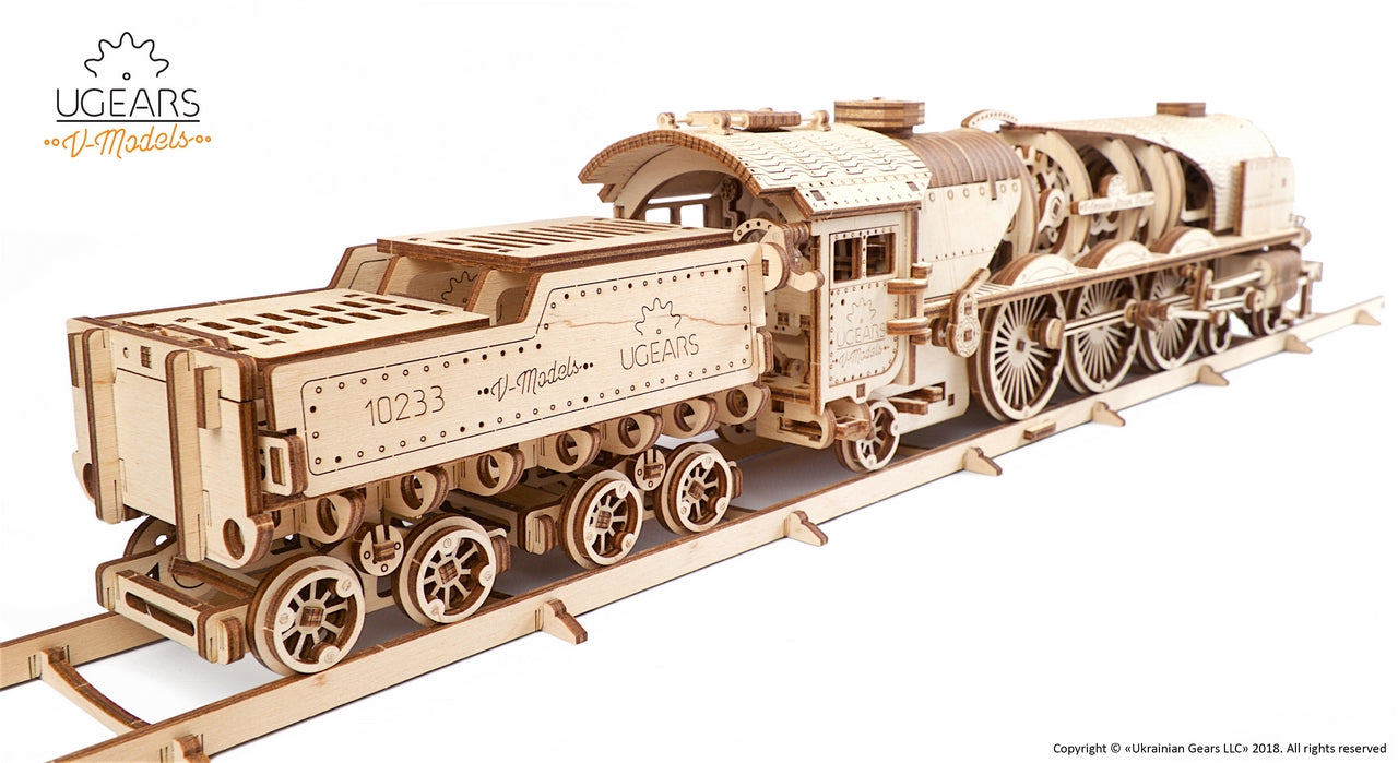 Ugears V-Express Steam Train With Tender ★Mechanical 3D Puzzle Kit Model Toys Gift Present Birthday Xmas Christmas Kids Adults