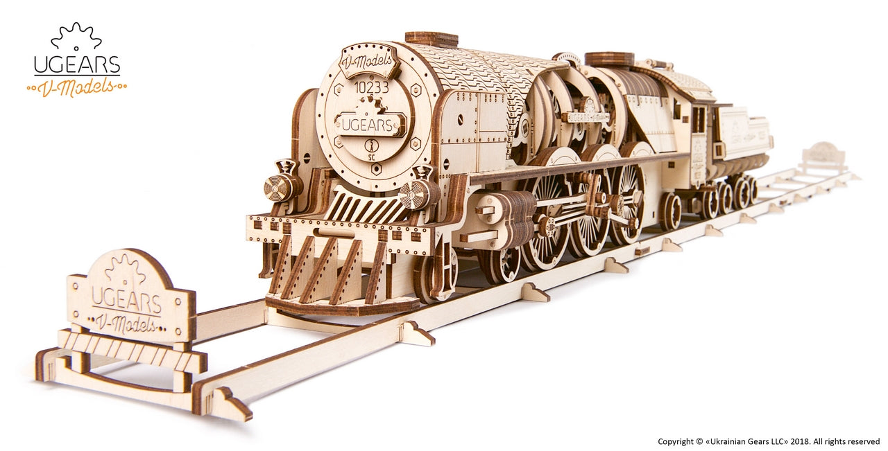 Ugears V-Express Steam Train With Tender ★Mechanical 3D Puzzle Kit Model Toys Gift Present Birthday Xmas Christmas Kids Adults