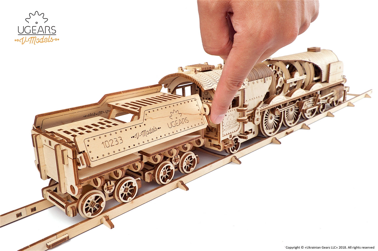Ugears V-Express Steam Train With Tender ★Mechanical 3D Puzzle Kit Model Toys Gift Present Birthday Xmas Christmas Kids Adults