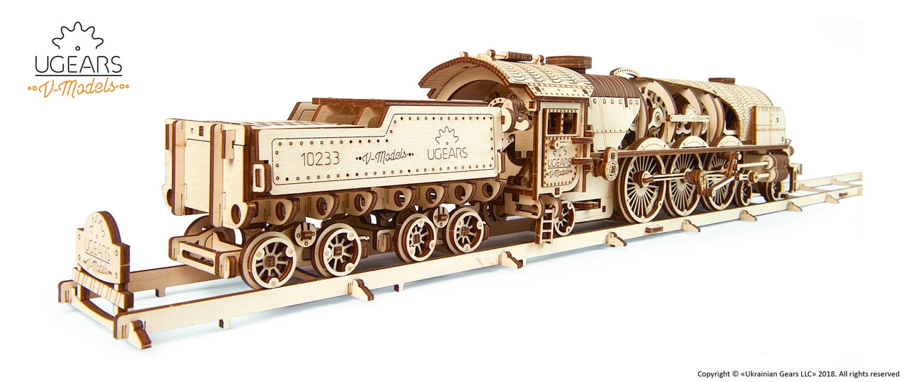 Ugears V-Express Steam Train With Tender ★Mechanical 3D Puzzle Kit Model Toys Gift Present Birthday Xmas Christmas Kids Adults
