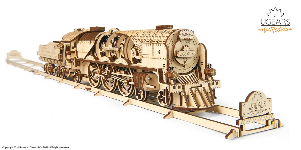 Ugears V-Express Steam Train With Tender ★Mechanical 3D Puzzle Kit Model Toys Gift Present Birthday Xmas Christmas Kids Adults