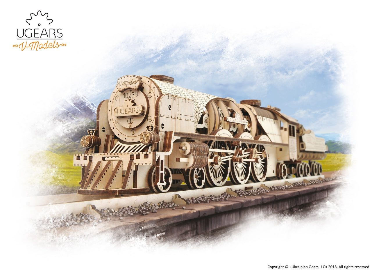 Ugears V-Express Steam Train With Tender ★Mechanical 3D Puzzle Kit Model Toys Gift Present Birthday Xmas Christmas Kids Adults