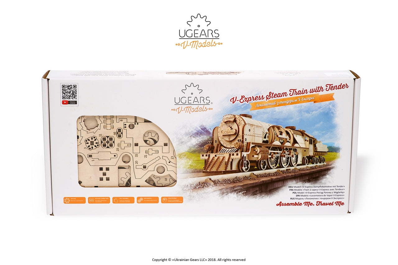 Ugears V-Express Steam Train With Tender ★Mechanical 3D Puzzle Kit Model Toys Gift Present Birthday Xmas Christmas Kids Adults