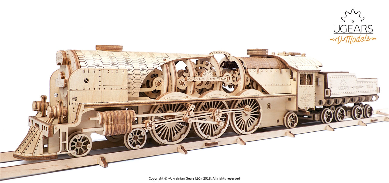 Ugears V-Express Steam Train With Tender ★Mechanical 3D Puzzle Kit Model Toys Gift Present Birthday Xmas Christmas Kids Adults