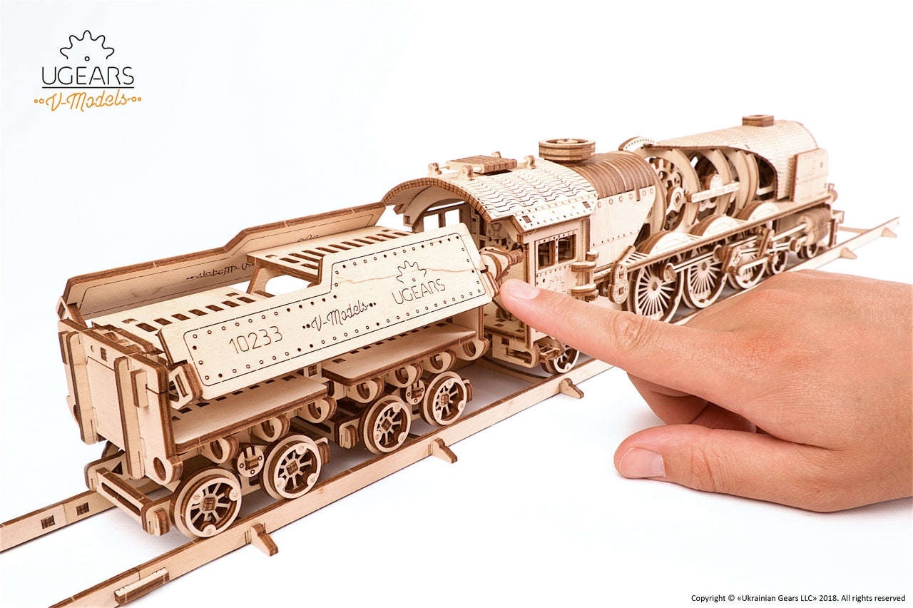 Ugears V-Express Steam Train With Tender ★Mechanical 3D Puzzle Kit Model Toys Gift Present Birthday Xmas Christmas Kids Adults