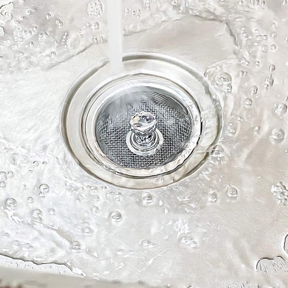 Kitchen Sink Strainer Mesh Metal Rotatable Handle & Rubber Stopper, Stainless Steel Sink Drain Water Filter Plug Basket