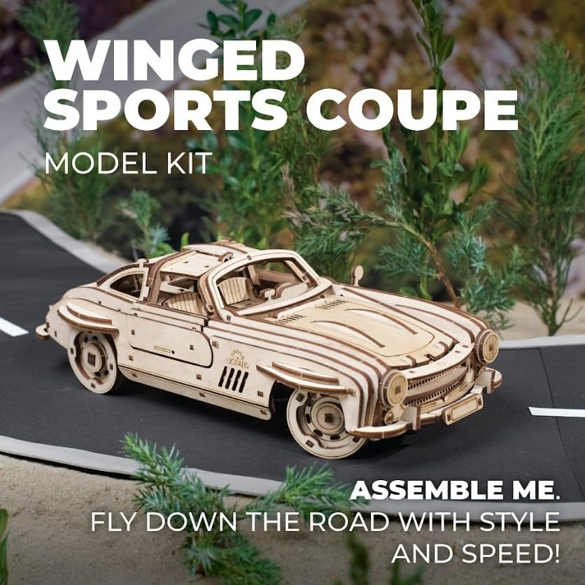 UGEARS Winged Sports Coupe 3D Mechanical Model Wooden Puzzle DIY Car Kits