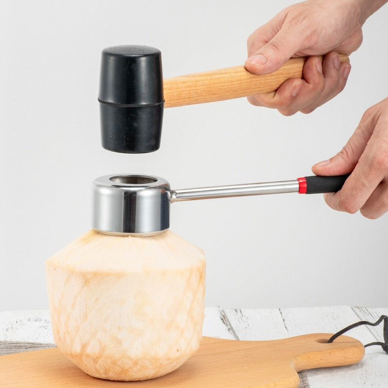4Pcs Stainless Steel Coconut Opener Set Meats Removal with Hammer Hole Puncher Planer Kitchen Tool