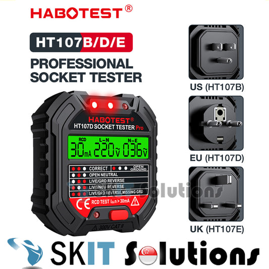 Habotest HT107 Socket Tester Pro Voltage Test RCD 30mA Detector UK Plug Ground Zero Line Plug Polarity Phase Check