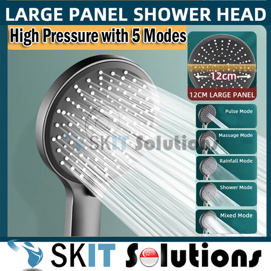 12cm Large Panel 5 Mode High Pressure Shower Head Water Saving Adjustable Massage Gears Showerhead Powerful Pressurized