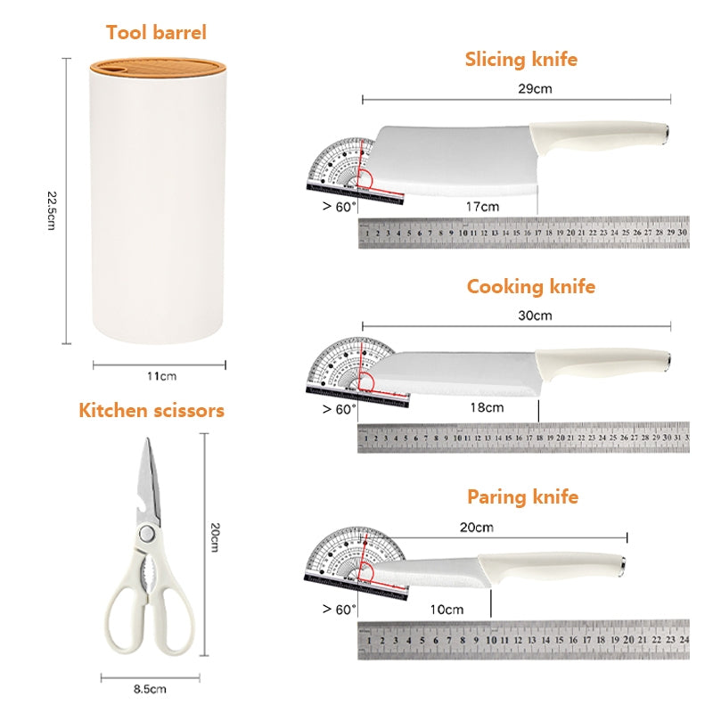 5in1 Kitchen Knife Set Stainless Steel Chef Utility Santoku Paring Knife Scissors with Detachable Holder