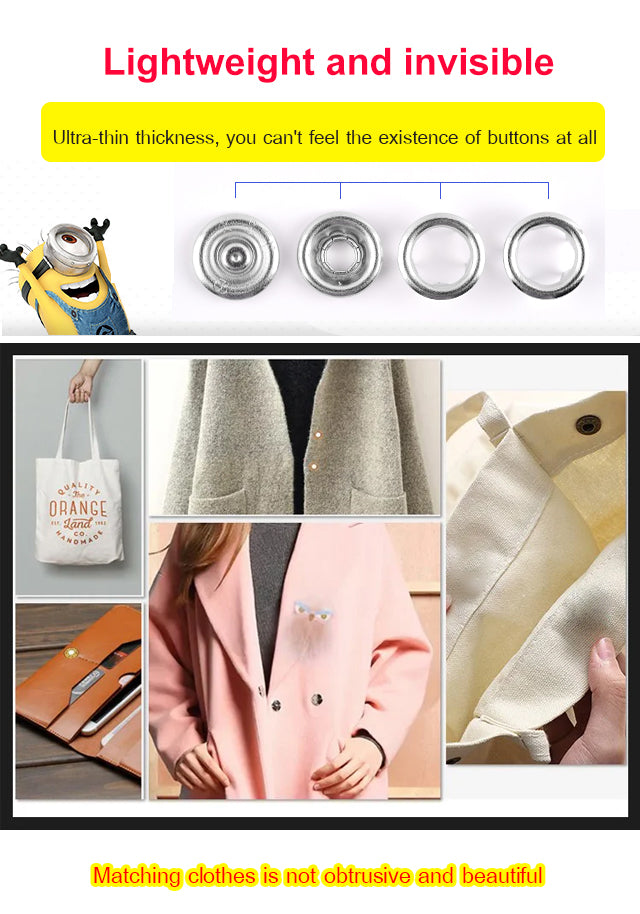 Seamless Snap Button Kit with Manual Pliers Ergonomic Metal Press Studs Tool Box Kit Stainless Steel Snap Fastener Kit