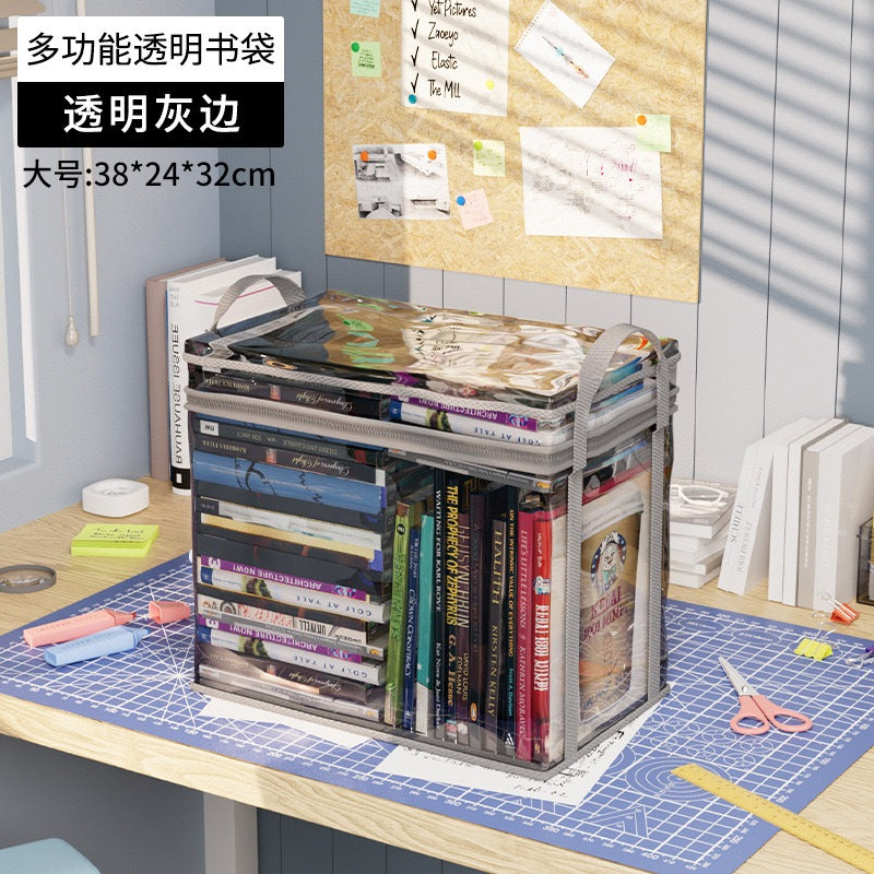 Transparent Storage Bag Zipper Clear Pouch Clothes Comic DVD Book Organizer with Handle Zip Tote