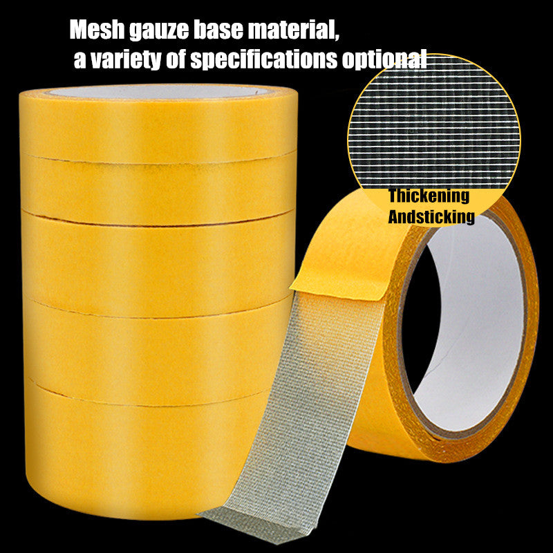 20m Strong Double Sided Mesh Adhesive Tape Cloth Base Grid Yellow Waterproof Traceless Translucent Carpet Floor