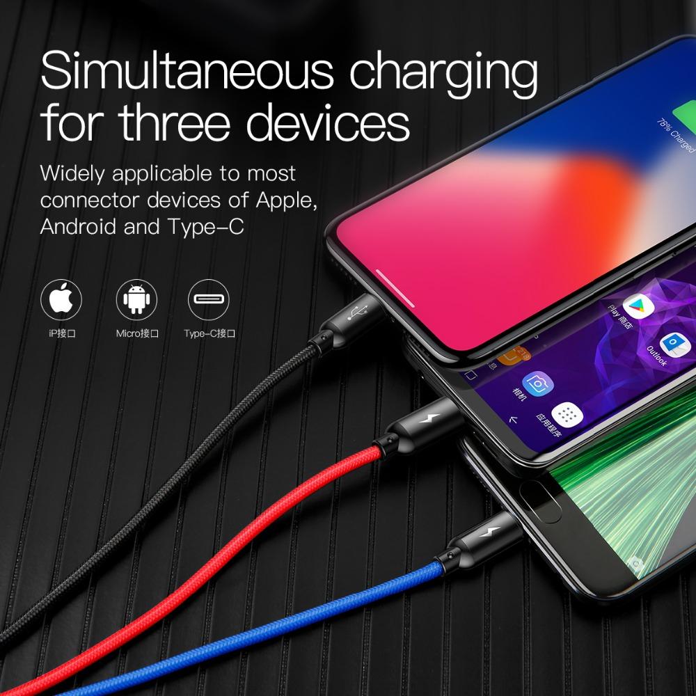 Baseus Three Primary Colors 3-in-1 Cable 30cm / 1.2 Meters 3.5A Quick Charging USB Cable For iP + Micro + Type-C