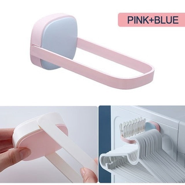 【BUNDLE OF 3】Foldable Clothes Hanger Storage Rack Self Adhesive Hook Drying Clip Punch-Free Wall Mount Organizer