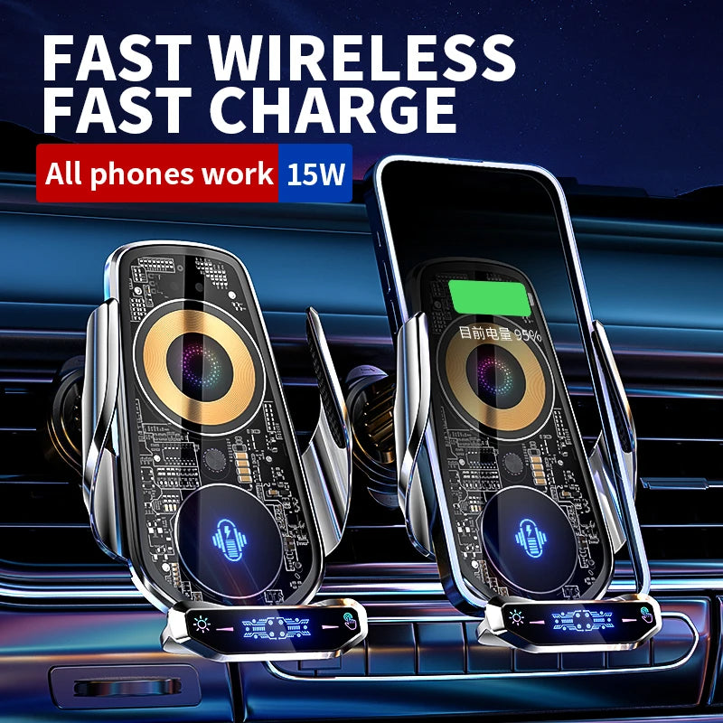 D8 15W Qi Wireless Charging / Magnetic Charging Car Fast Charger Auto-Clamping Air Vent Phone Mount Aircon Holder Stand