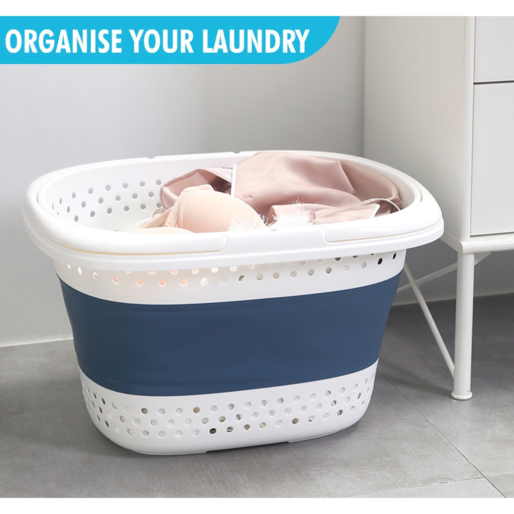 Collapsible Plastic Laundry Backet with Handle Foldable Clothes Storage Box Container Organizer Hamper Space Saving