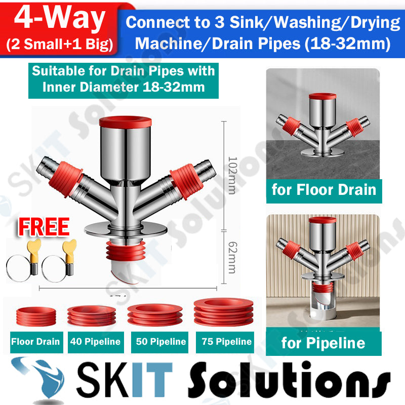 1/3/4-Way Washing Machine Sink Floor Drain Pipe Connector Adapter Valve Tee Elbow Splitter Anti Odor