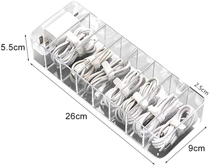 Clear 8 Compartments Plastic Cable Wire Storage Box 8 Grids Organiser Case Container with Lid Cover Free 10pc Cable Tie