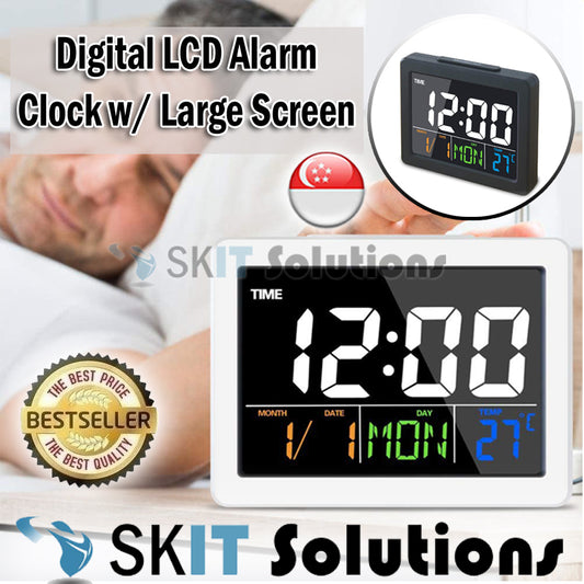 Digital LCD Alarm LED Table Clock with Large Display, BackLight Voice Control, World Time, Timer, Calendar