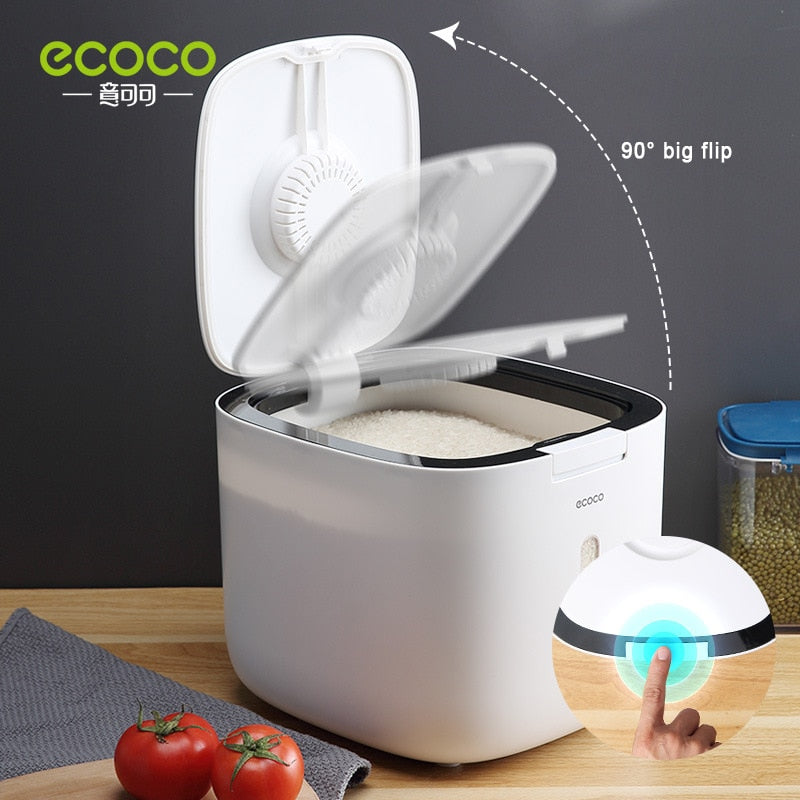 5Kg / 10Kg ECOCO Kitchen Nano Rice Container Bucket Dispenser Anti-Bug Sealed Grain Pet Food Storage Box Mildew-Proof