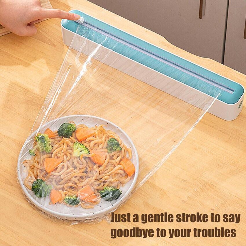 2 In 1 Cling Wrap Cutter Food Wrap Dispenser Cling Film Organizer Foil Slide Cutter Kitchen Tool