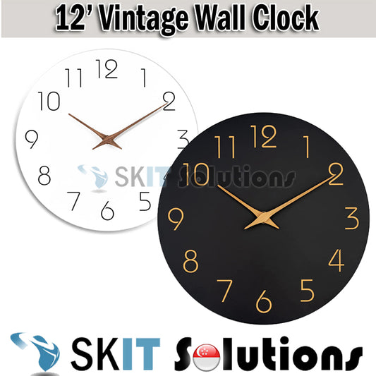 12' Minimalist Wall Clock 12 Inch 30cm Modern Nordic Silent Non-Ticking Wooden Decorative Living Room Kitchen Home