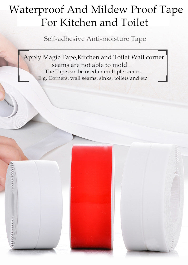 PVC Waterproof Self-Adhesive Sealing Wonder Tape Strip for Bathroom Bathtub Toilet Washing Basin Wall Kitchen Sink Stove Edge Countertop Floor Caulk