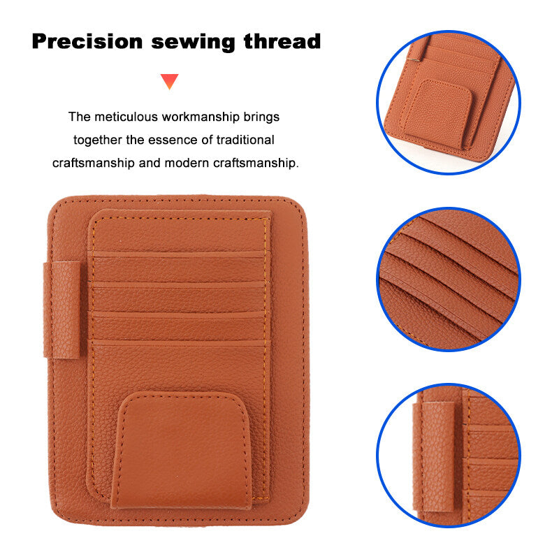 Car Sun Visor Organizer PU Leather Card Glasses Pen Holder Auto Sunvisor Interior Storage Pocket