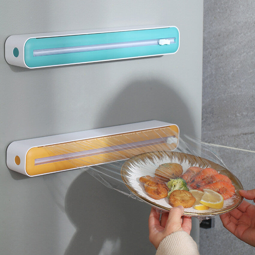 2 In 1 Cling Wrap Cutter Food Wrap Dispenser Cling Film Organizer Foil Slide Cutter Kitchen Tool