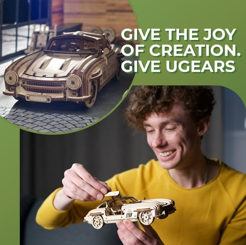 UGEARS Winged Sports Coupe 3D Mechanical Model Wooden Puzzle DIY Car Kits