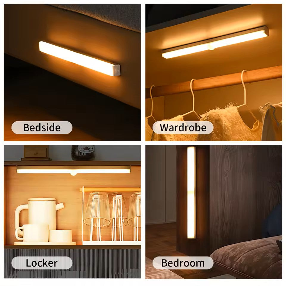 Tricolor LED Wireless Motion Sensor Light Stick Type C Rechargeable Strip Cabinet Kitchen Night Lamp