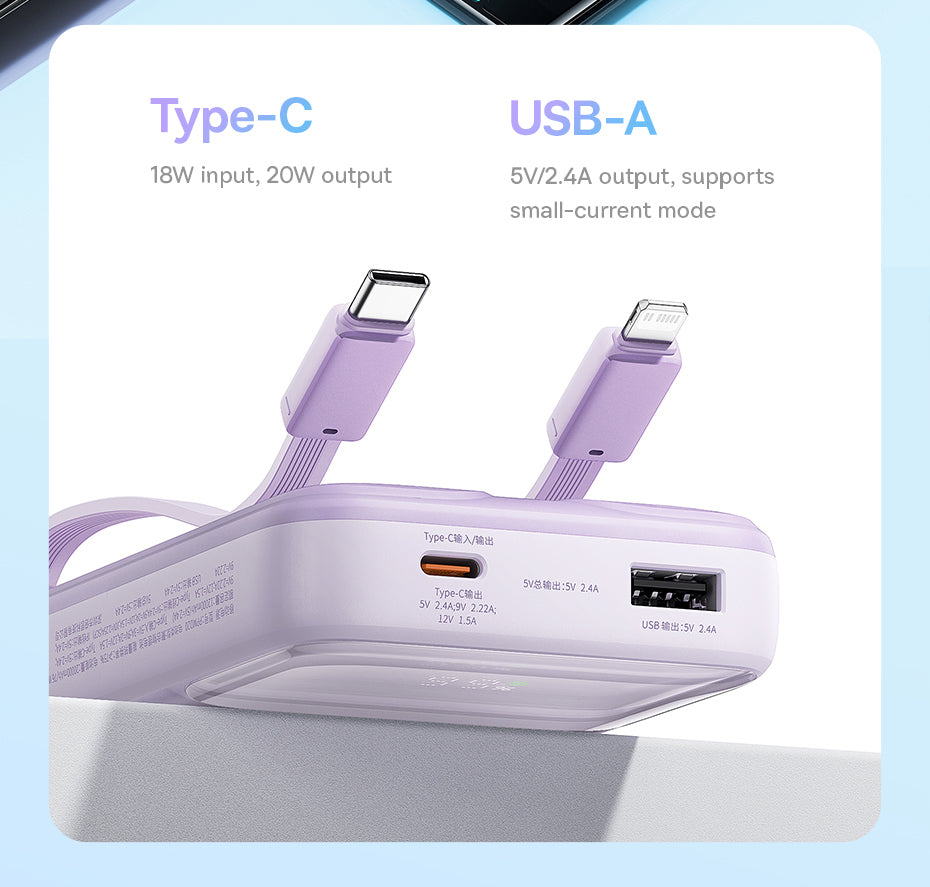 Baseus Comet Series 22.5W Power Bank Powerbank 10000mAh 20000mAh with Built In Dual-Cable Portable Charger Fast Charge