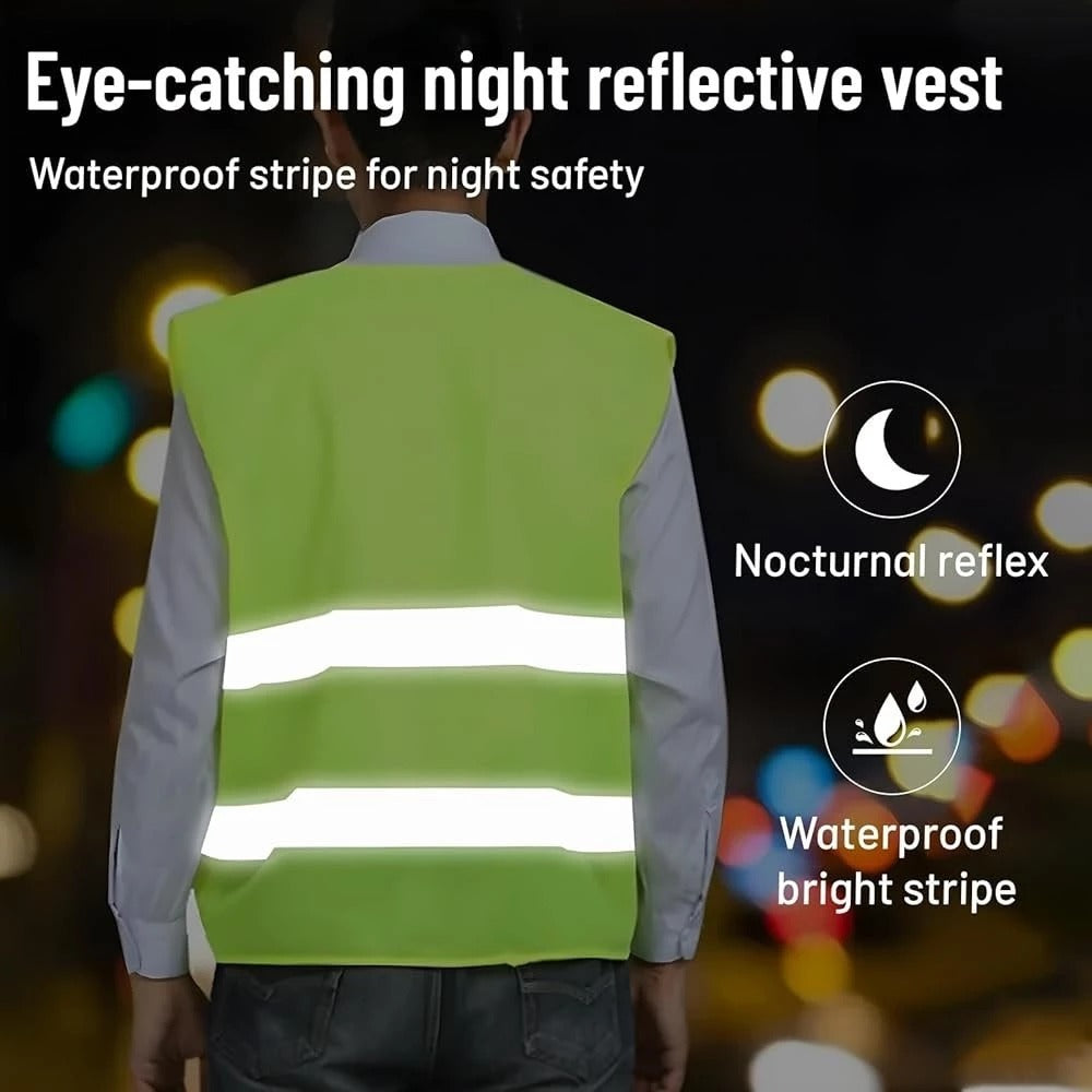 Reflective Safety Vest High Visibility Traffic Multi-Pocket Breathable Work Outdoor Night Cycling