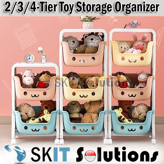 2/3/4 Tier Children's Toy Storage Rack Cabinet Organizer Kids Rolling Cart Activity Space Saver Shelf w/ Wheel Casters