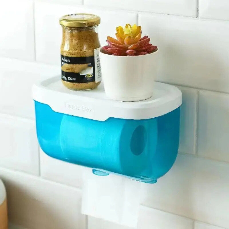 Wall Mounted Tissue Holder Punch Free Waterproof Toilet Roll Box Paper Storage Bathroom Accessories