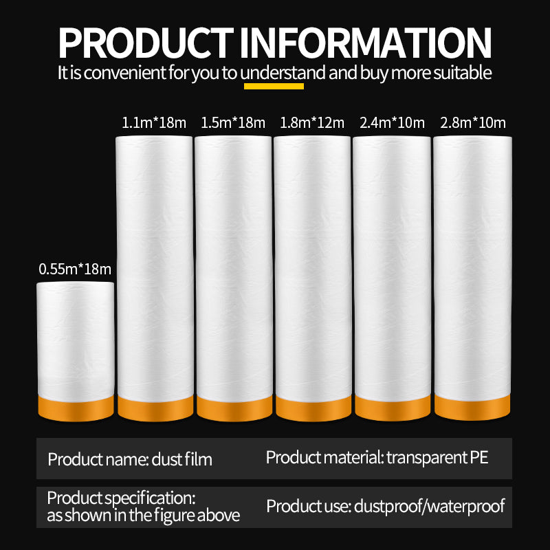 Pre-Tape Masking Film Wall Paint Spray Painting Furniture Renovation Protection Painter Tape Plastic Drop Cloth Sheet
