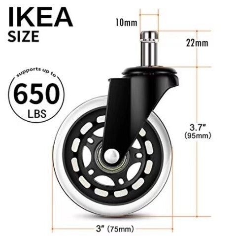 3 Inch Office Chair Wheels 5PCS Silent Heavy Duty Rubber Roller Replacement Universal Caster Swivel