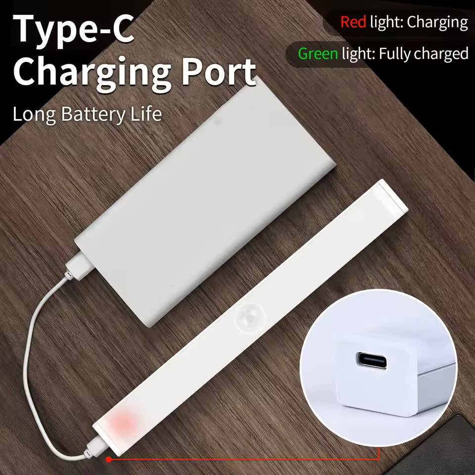Tricolor LED Wireless Motion Sensor Light Stick Type C Rechargeable Strip Cabinet Kitchen Night Lamp