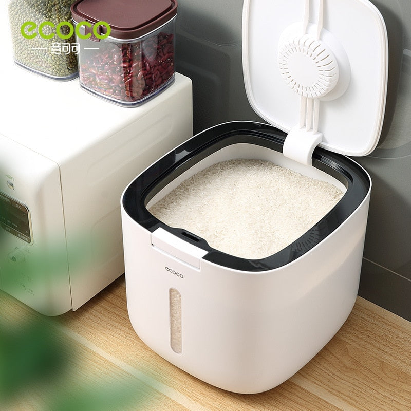 5Kg / 10Kg ECOCO Kitchen Nano Rice Container Bucket Dispenser Anti-Bug Sealed Grain Pet Food Storage Box Mildew-Proof
