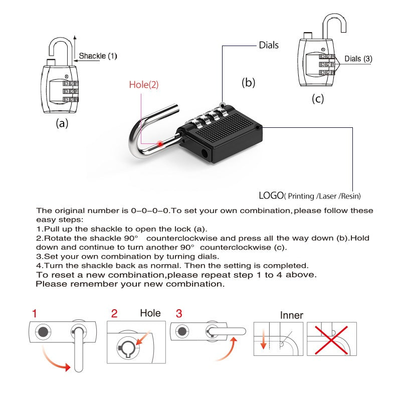 4-Digit Combination Padlock Number Code Lock Resettable Security Lock Gym Locker Luggage Gate Door
