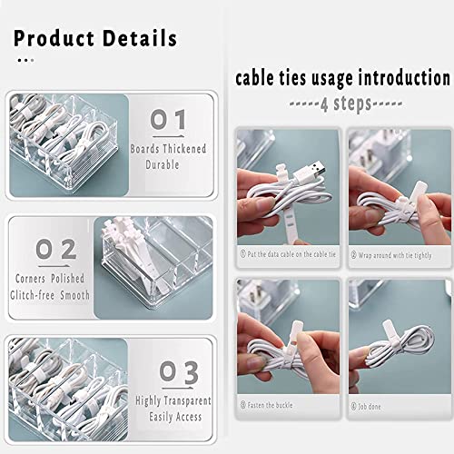 Clear 8 Compartments Plastic Cable Wire Storage Box 8 Grids Organiser Case Container with Lid Cover Free 10pc Cable Tie