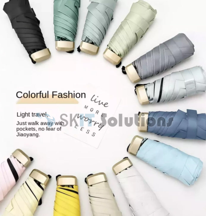 Mini Pocket Folding Tiny Umbrella Light Weight 5 Fold 6 Ribs Anti UV Coating Protection UPF50+ Windproof WaterProof