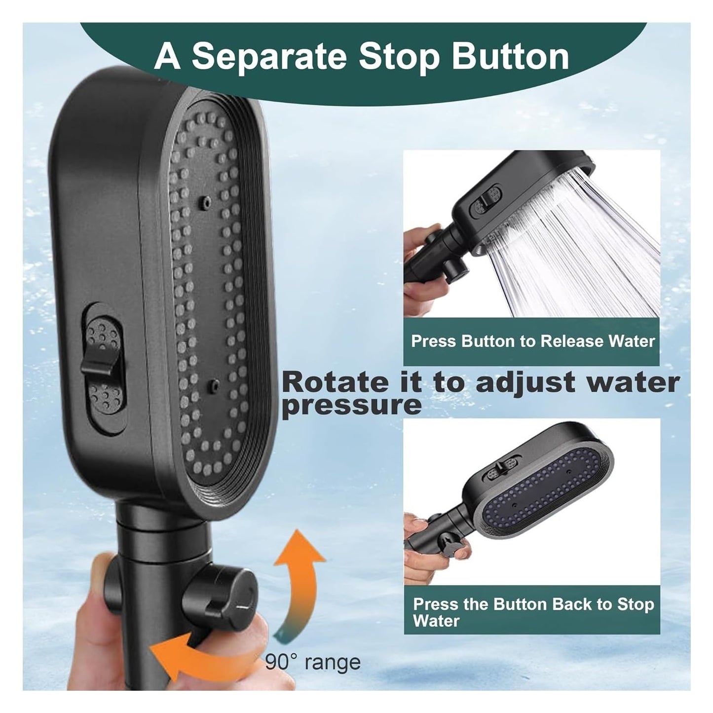 3 Mode High Pressure Shower Head Eco Water Saving Adjustable ShowerHead One-Key Stop Spa Massage Bathroom Accessories