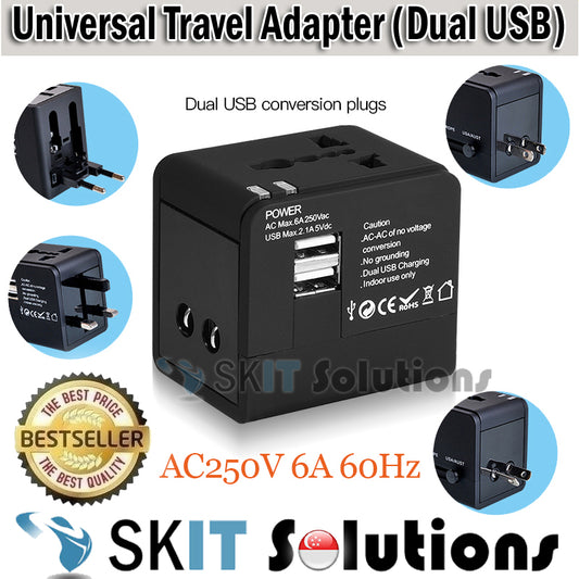 Global Universal Travel Adapter 2 USB Dual Port International Multi Plug 2.1A Fast Charge Charging Power Wall Charger